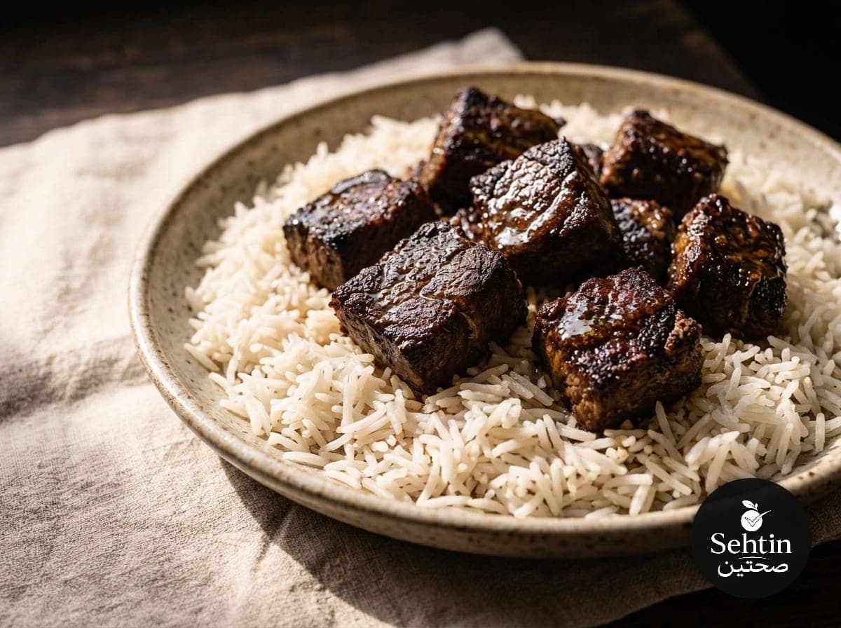 لحم بقري بالأرز الأبيض