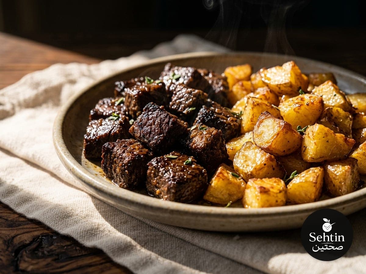 لحم بقري ببطاطس محمّرة