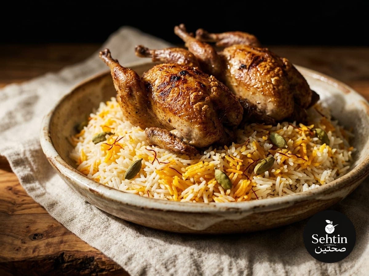 حمام مشوي على أرز