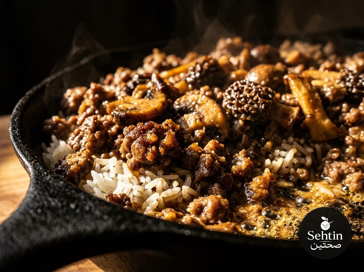 سوتيه لحم مفروم بالفطر